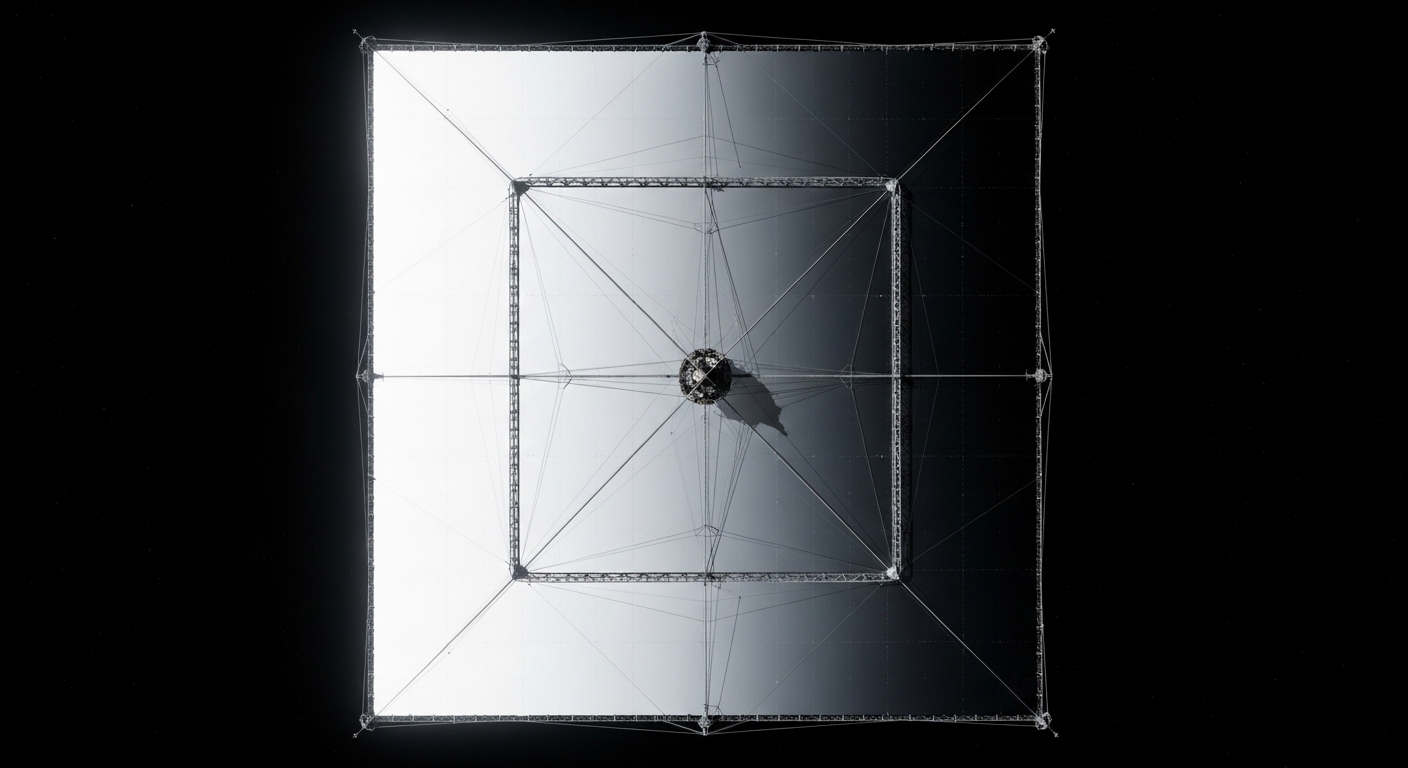 Overhead view of deployed solar sail in space