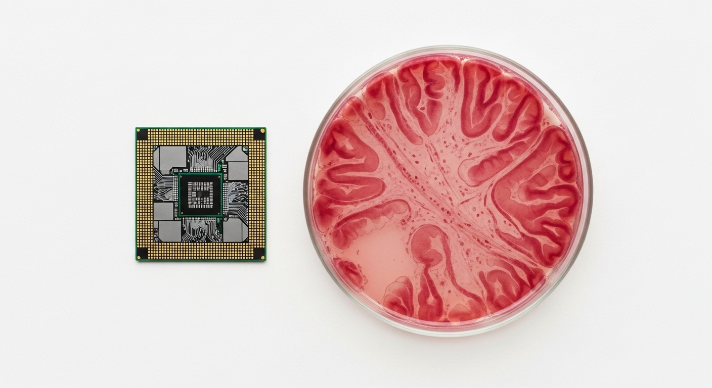 Chip de interface neural ao lado de tecido biológico