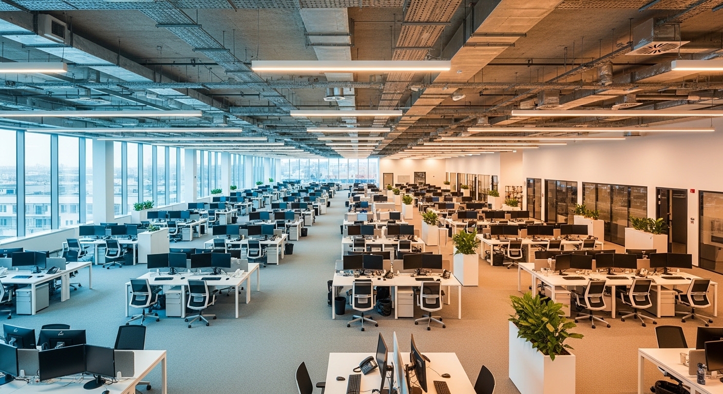 Vue aérienne d'un open space avec zones thermiques