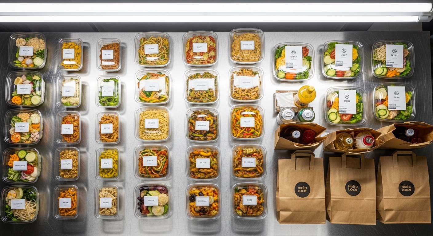 Packaged food orders ready for delivery pickup