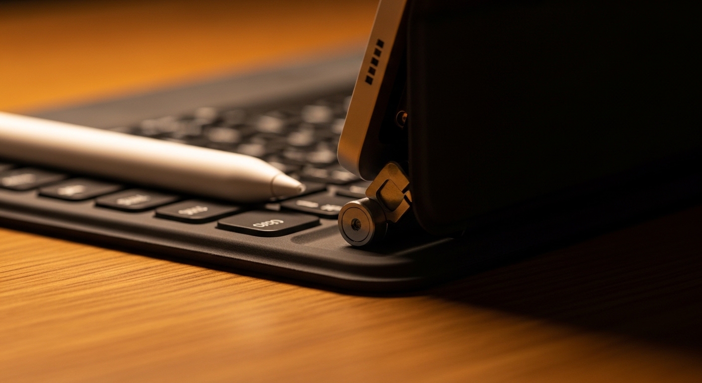 Tablet with keyboard and stylus close-up