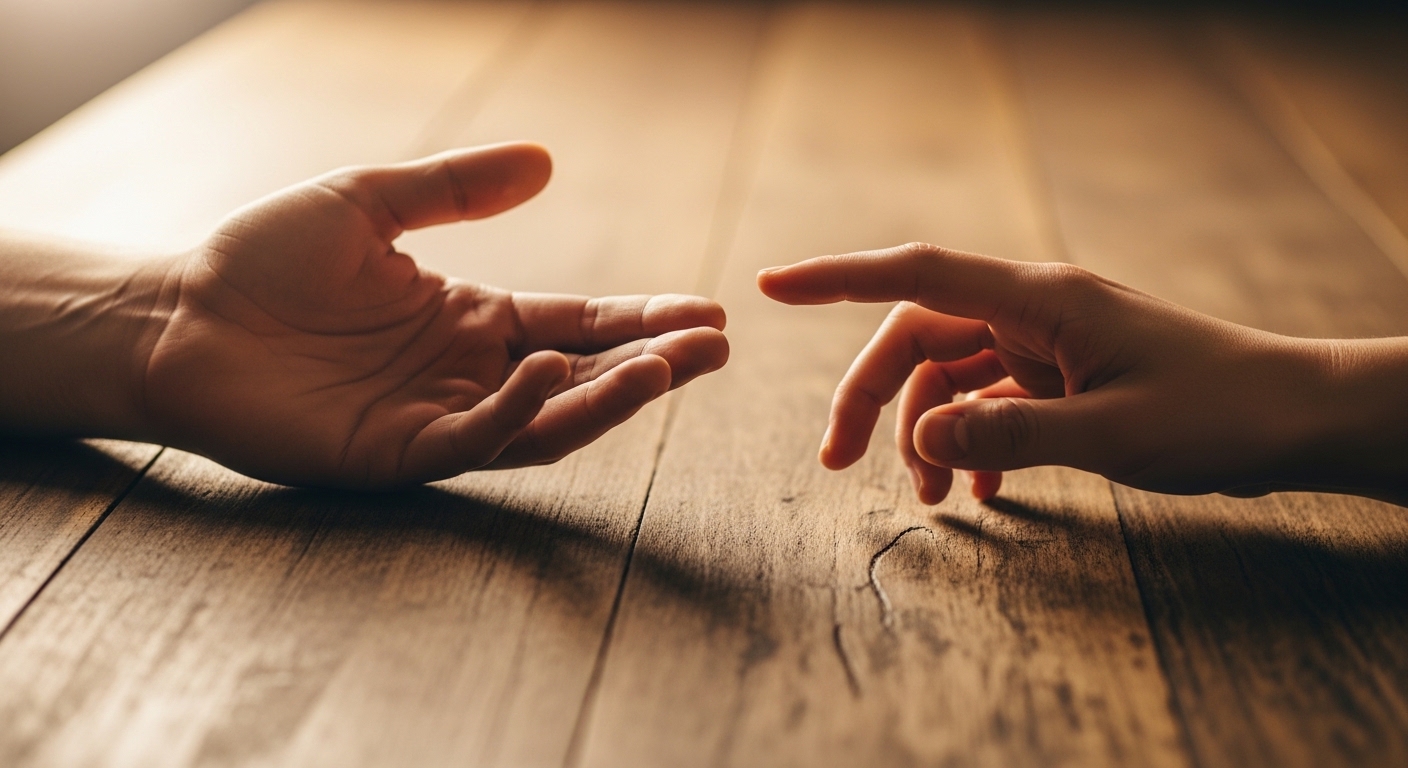 Close-up of hands in a gesture of openness and trust