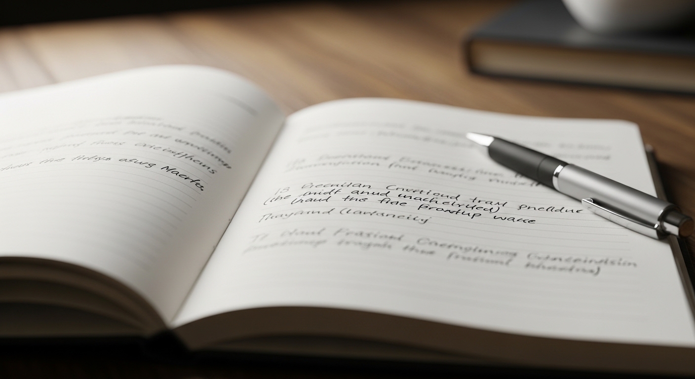 Open notebook with handwritten communication notes
