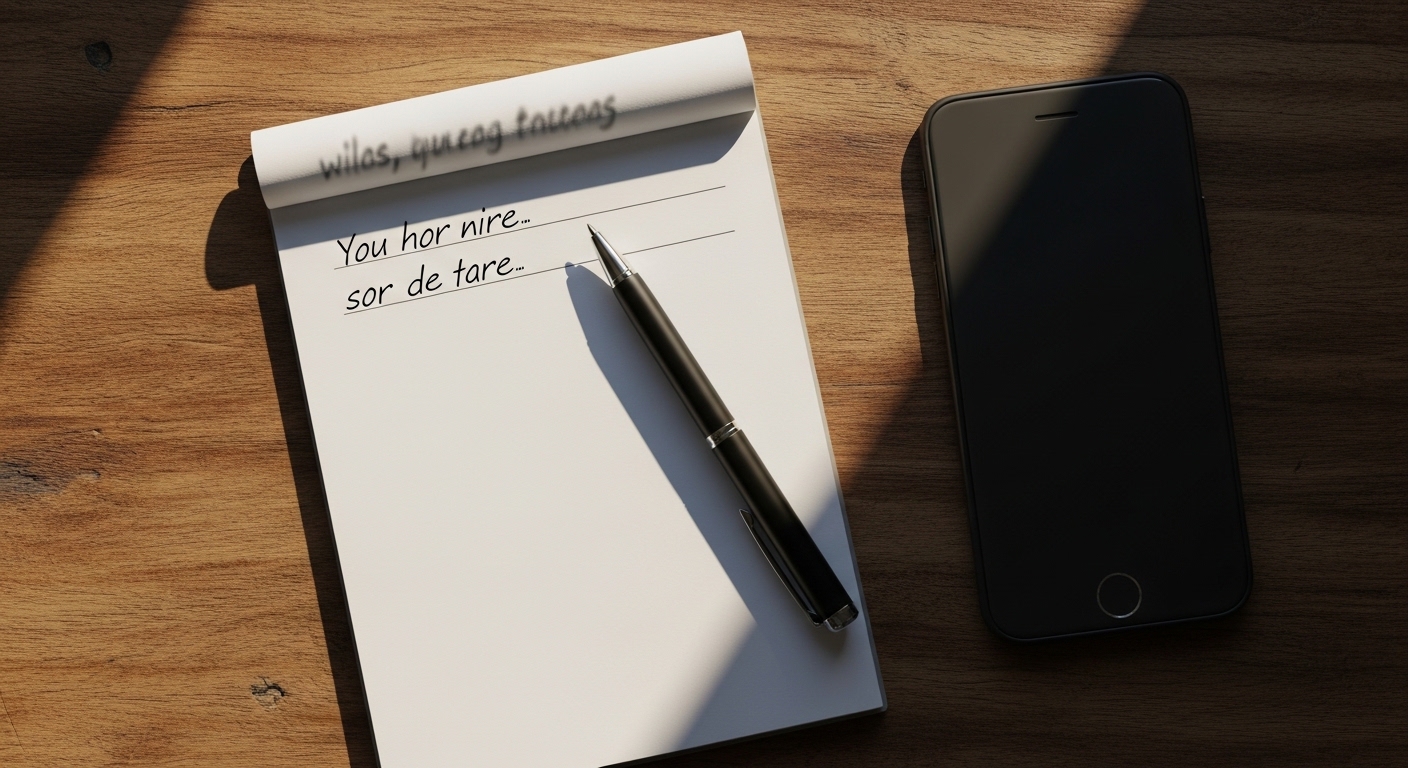 Notepad with safe word written beside a phone