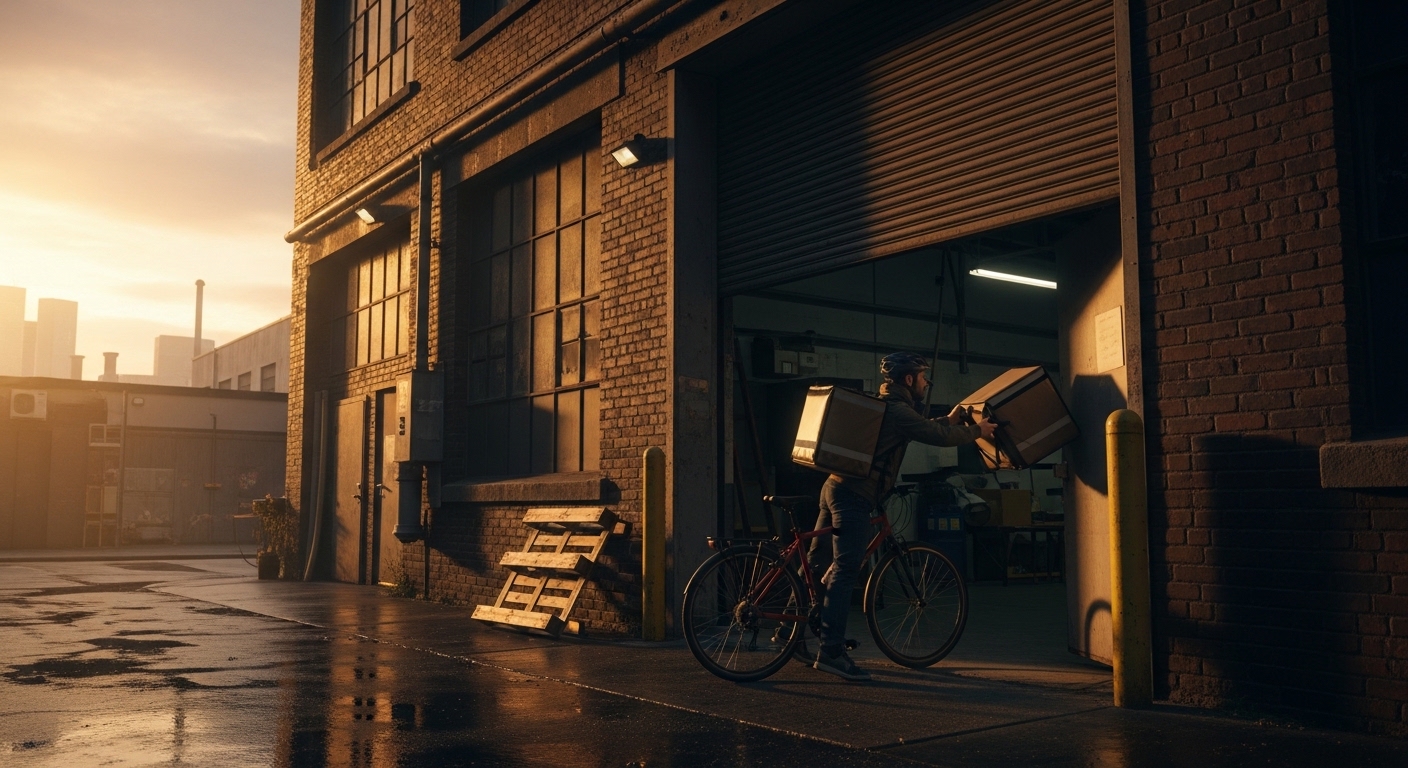 Delivery rider picking up order at ghost kitchen
