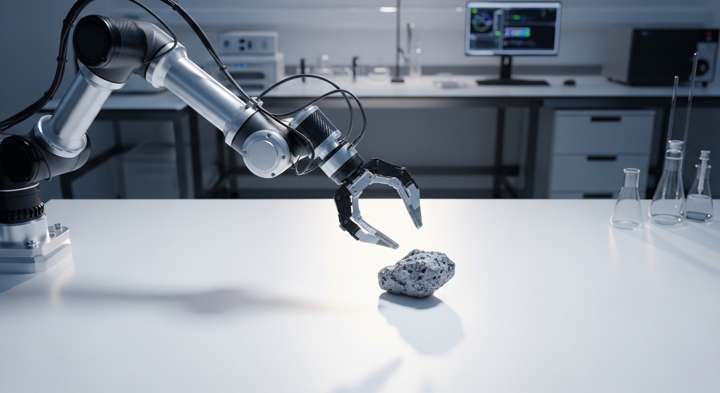 Bras robotique apprenant à saisir un objet en laboratoire