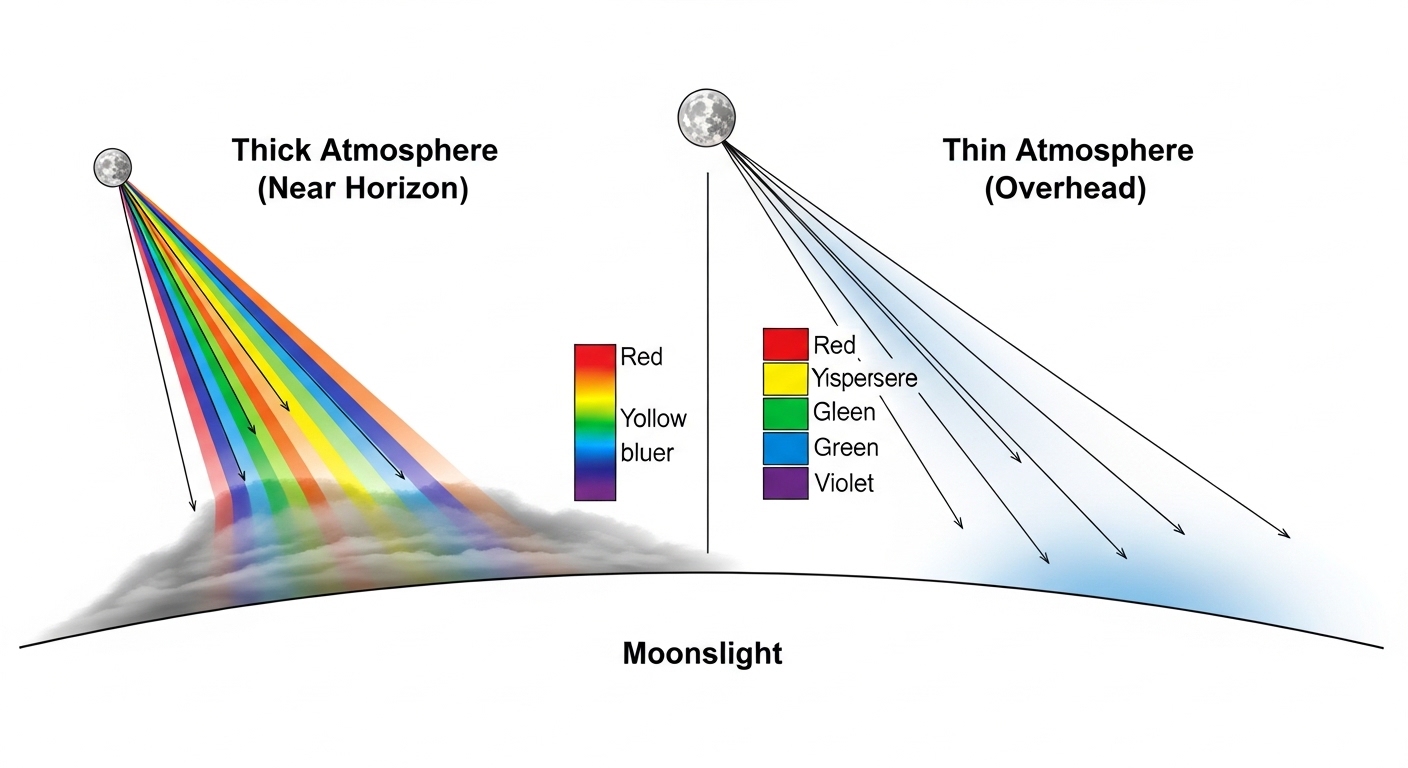 Diagrama mostrando dispersão da luz lunar na atmosfera
