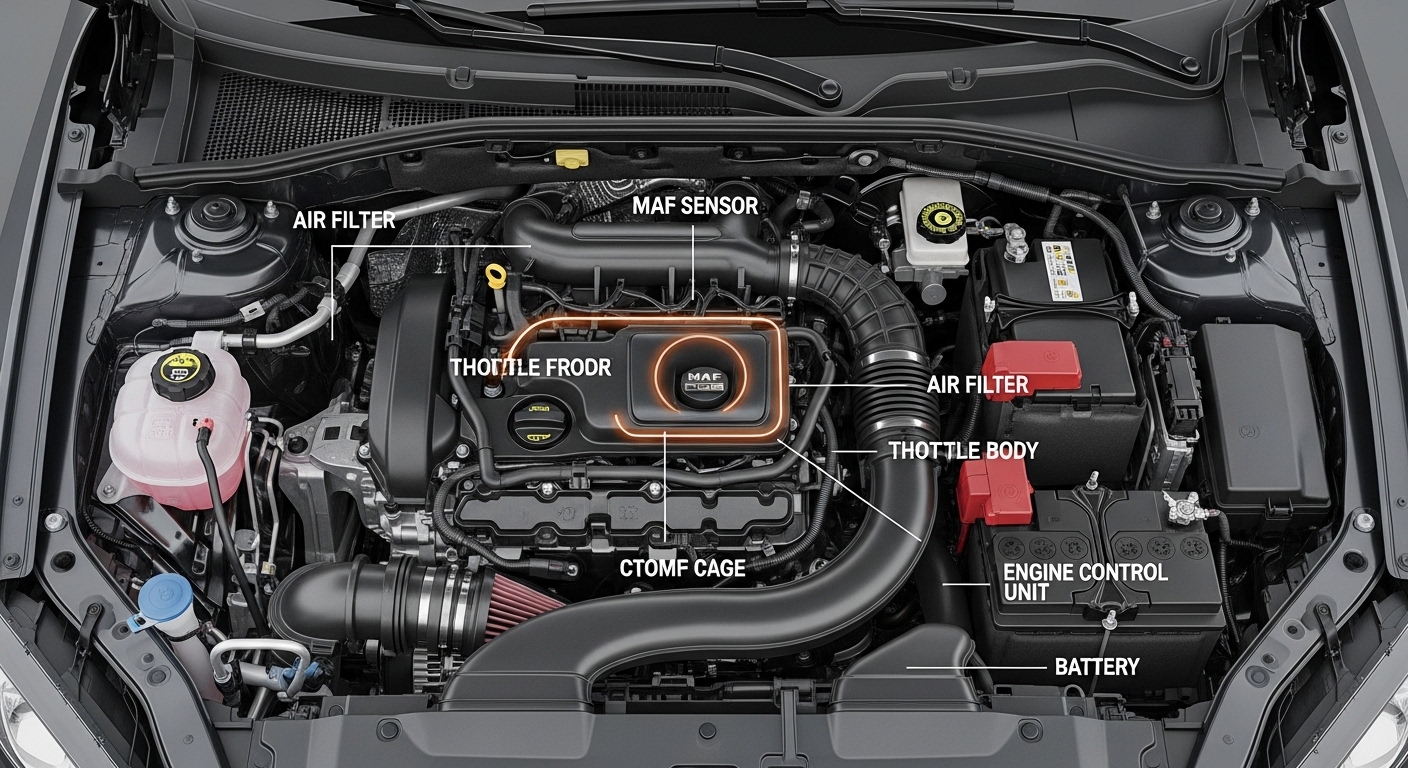 Diagram sensor MAF di ruang mesin mobil