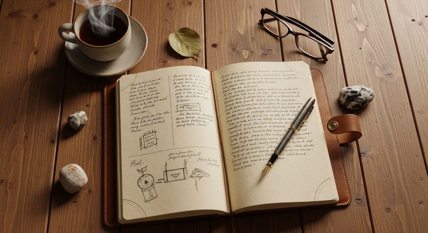 مفكرة مفتوحة مع ملاحظات مكتوبة بخط اليد