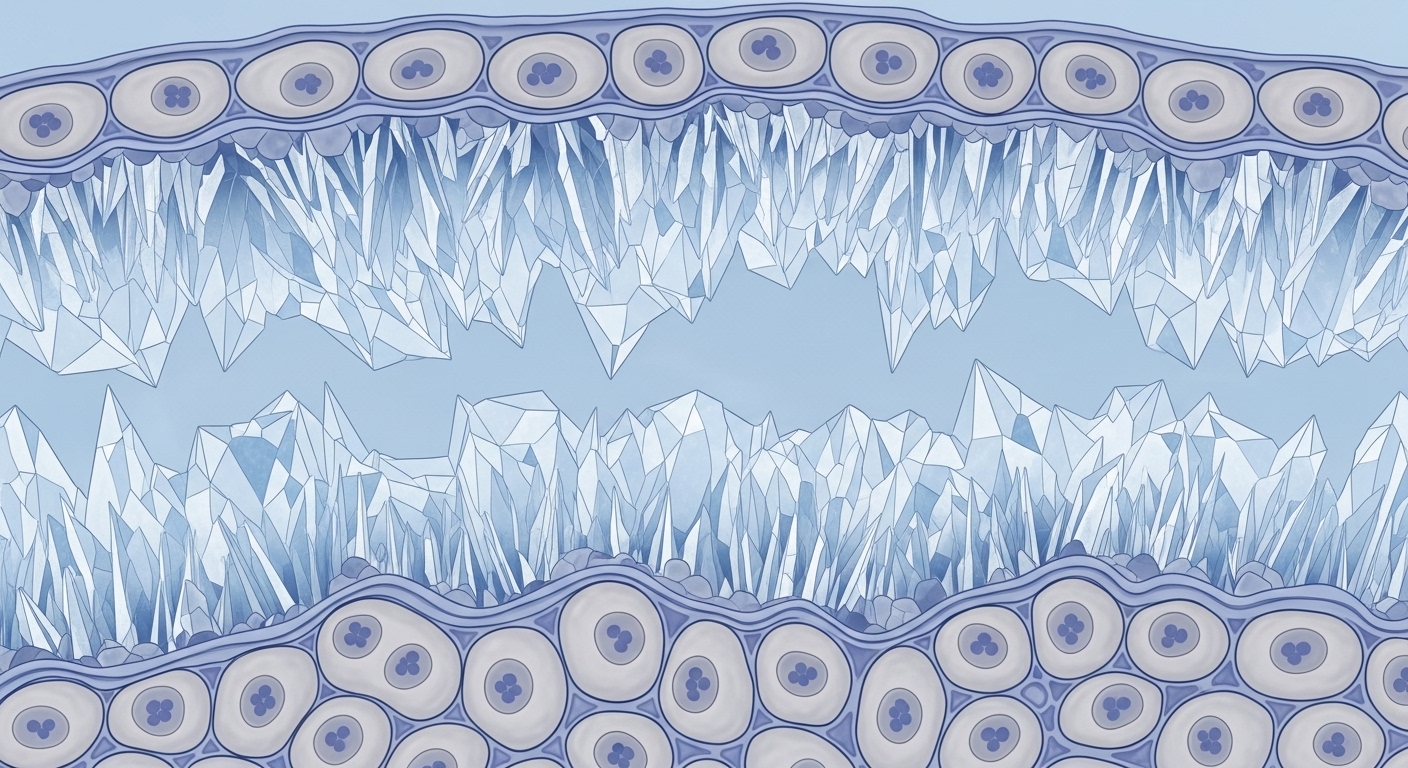 Diagram of ice formation in extracellular tissue spaces