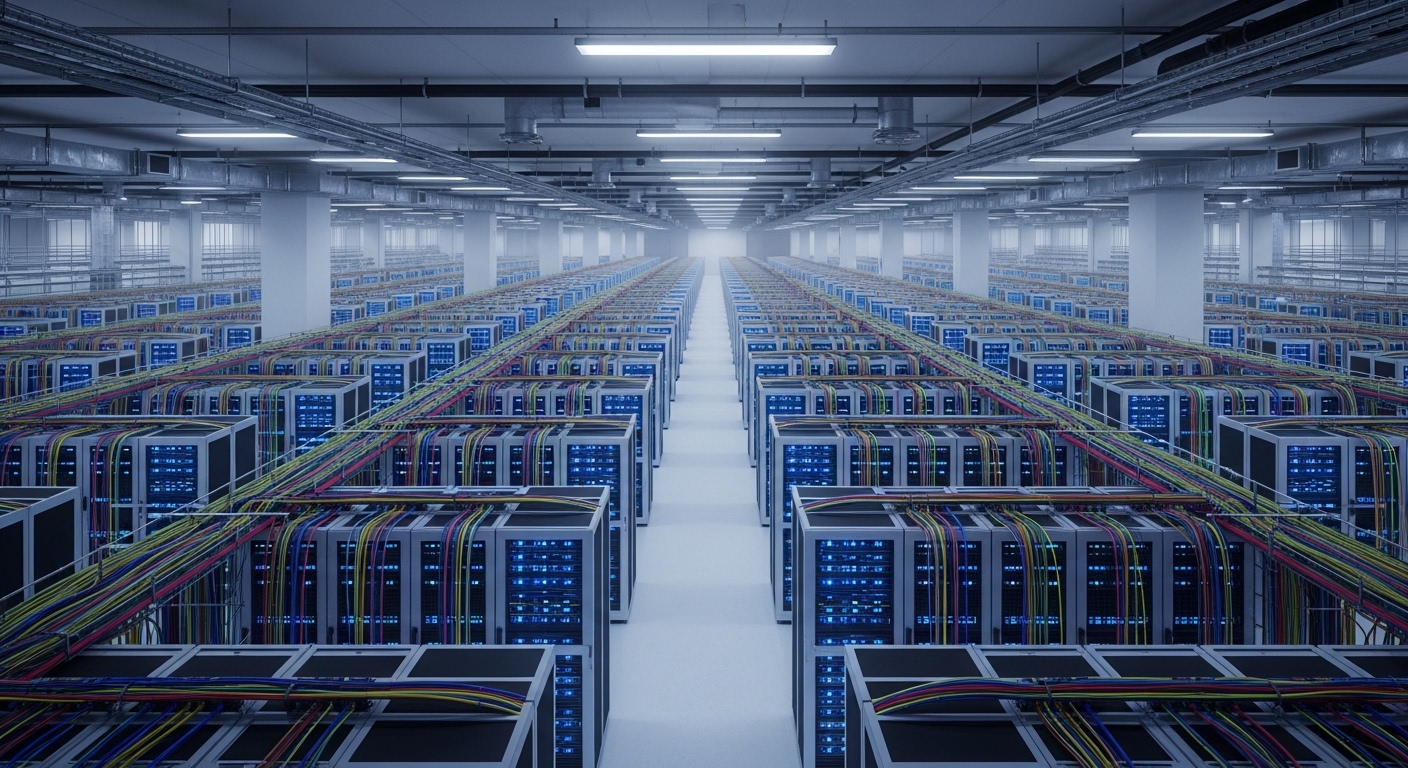 Rechenzentrum mit Serverreihen für KI-Training