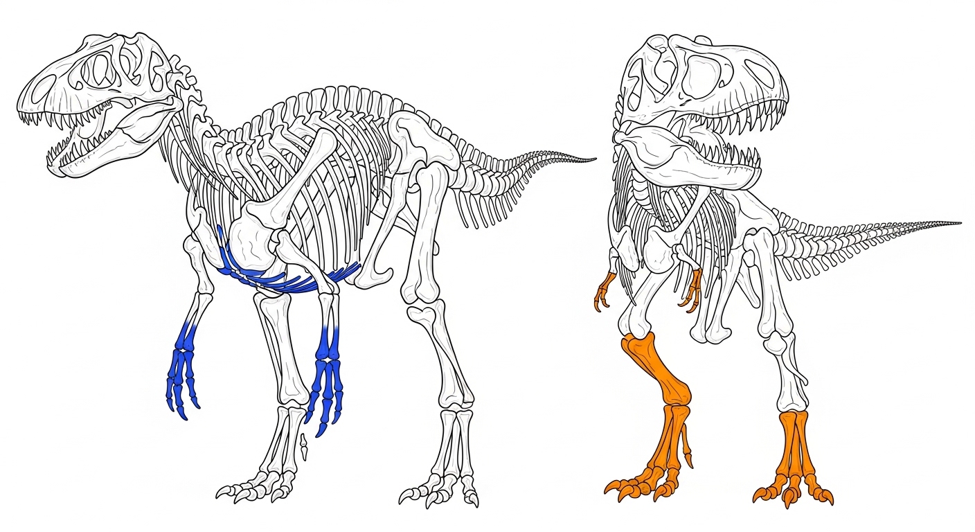 Comparaison des membres antérieurs Allosaurus et T-Rex