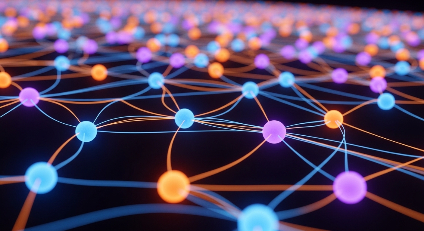 Visualização abstrata de rede neural com nós conectados