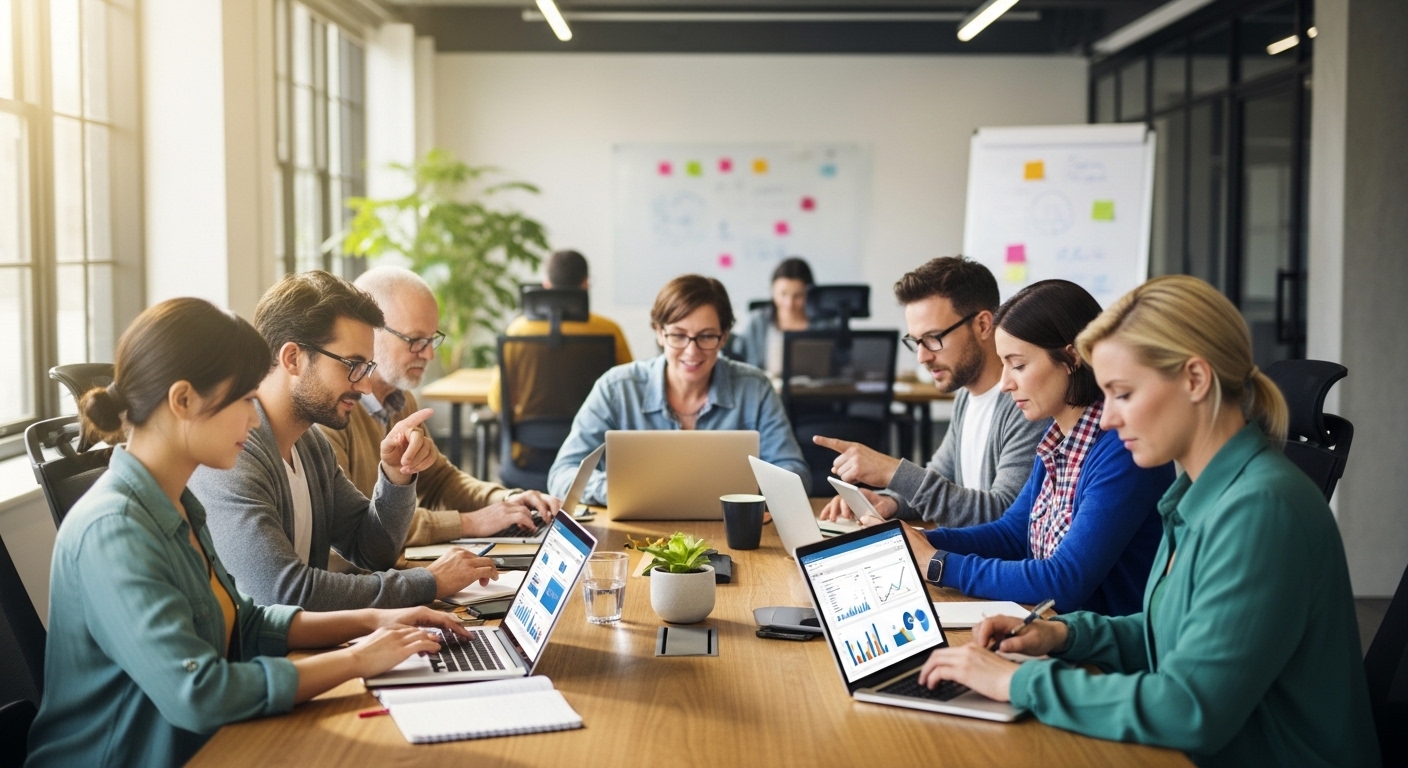 Diverse group of people analyzing prediction market data