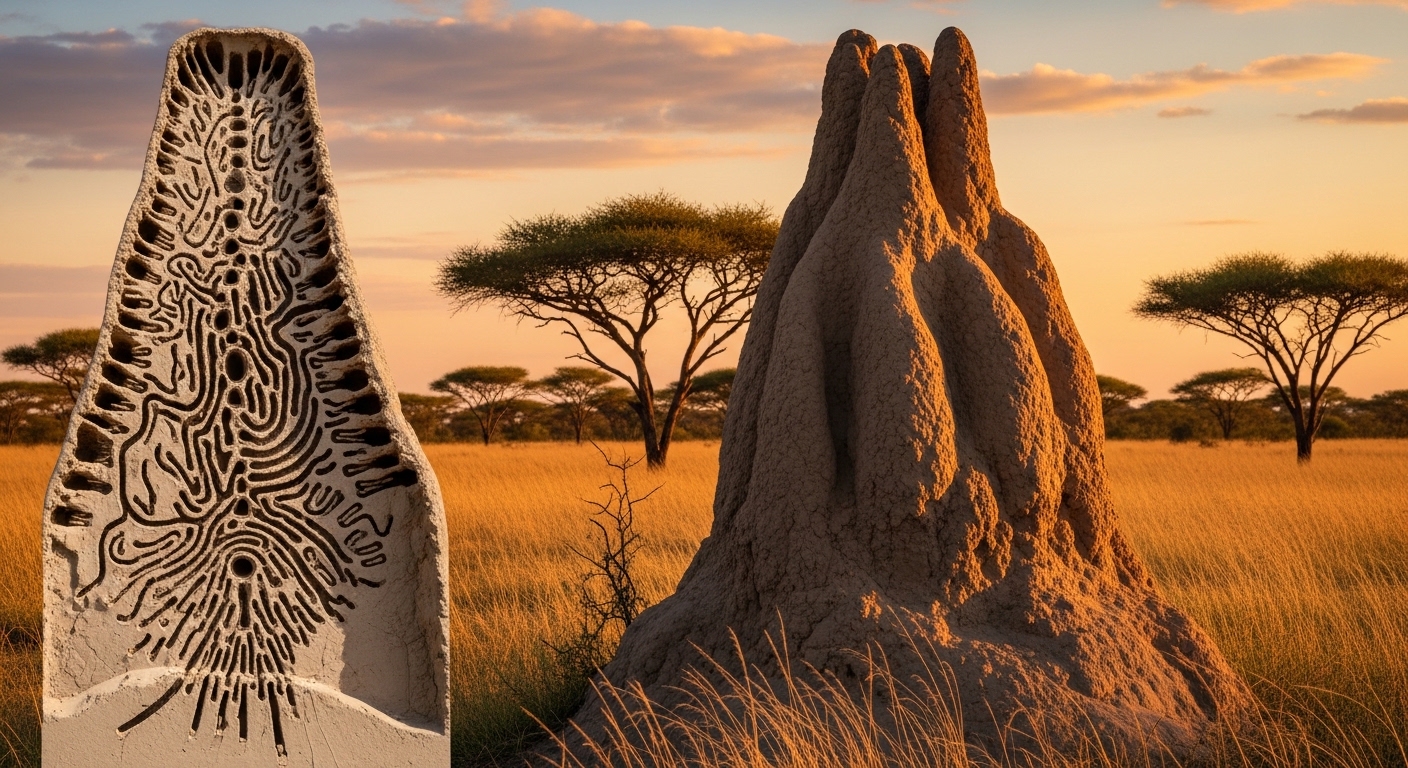 アフリカのシロアリの塚と換気構造の断面