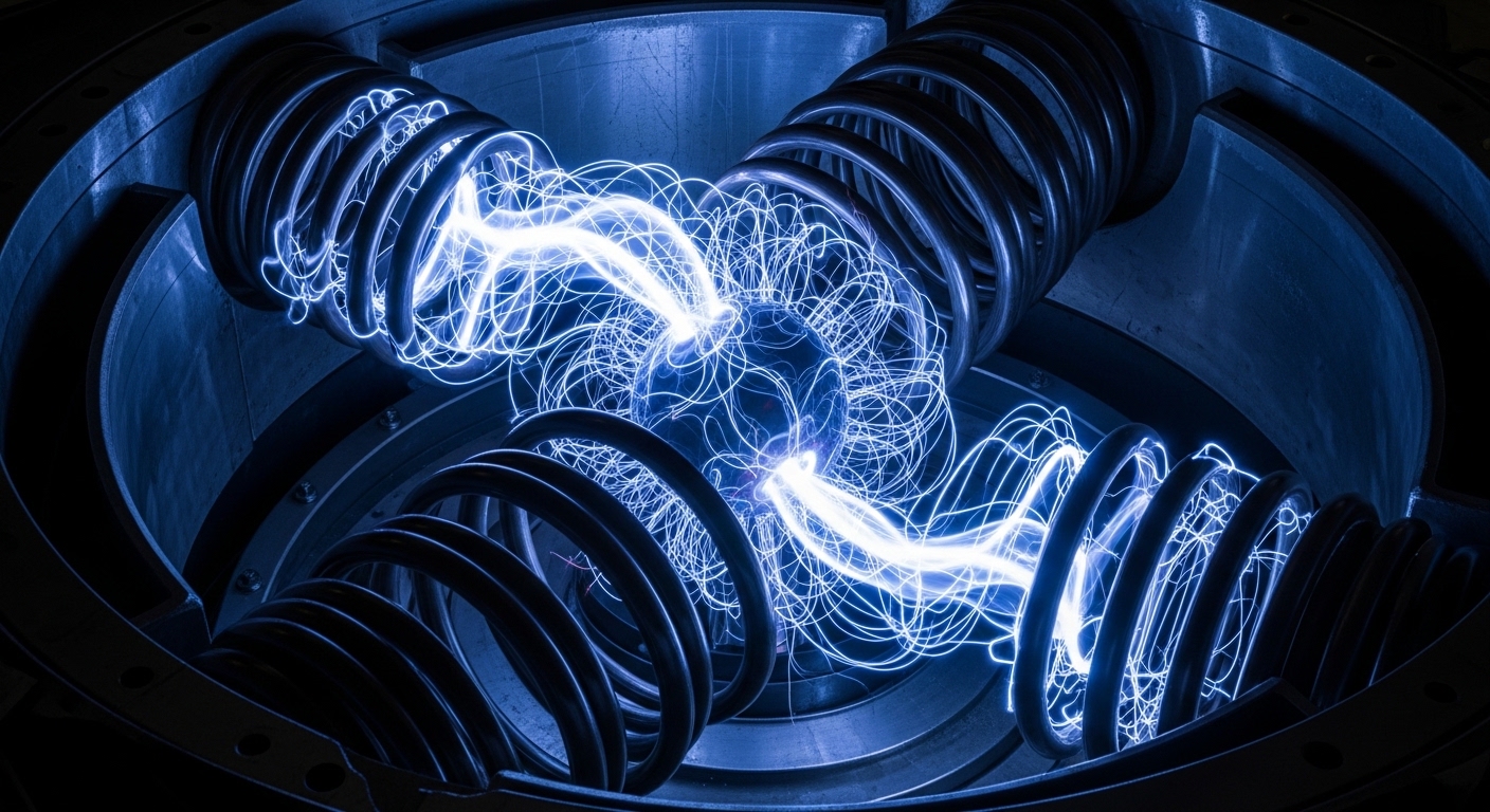 Plasma panas terkurung dalam medan magnet reaktor fusi