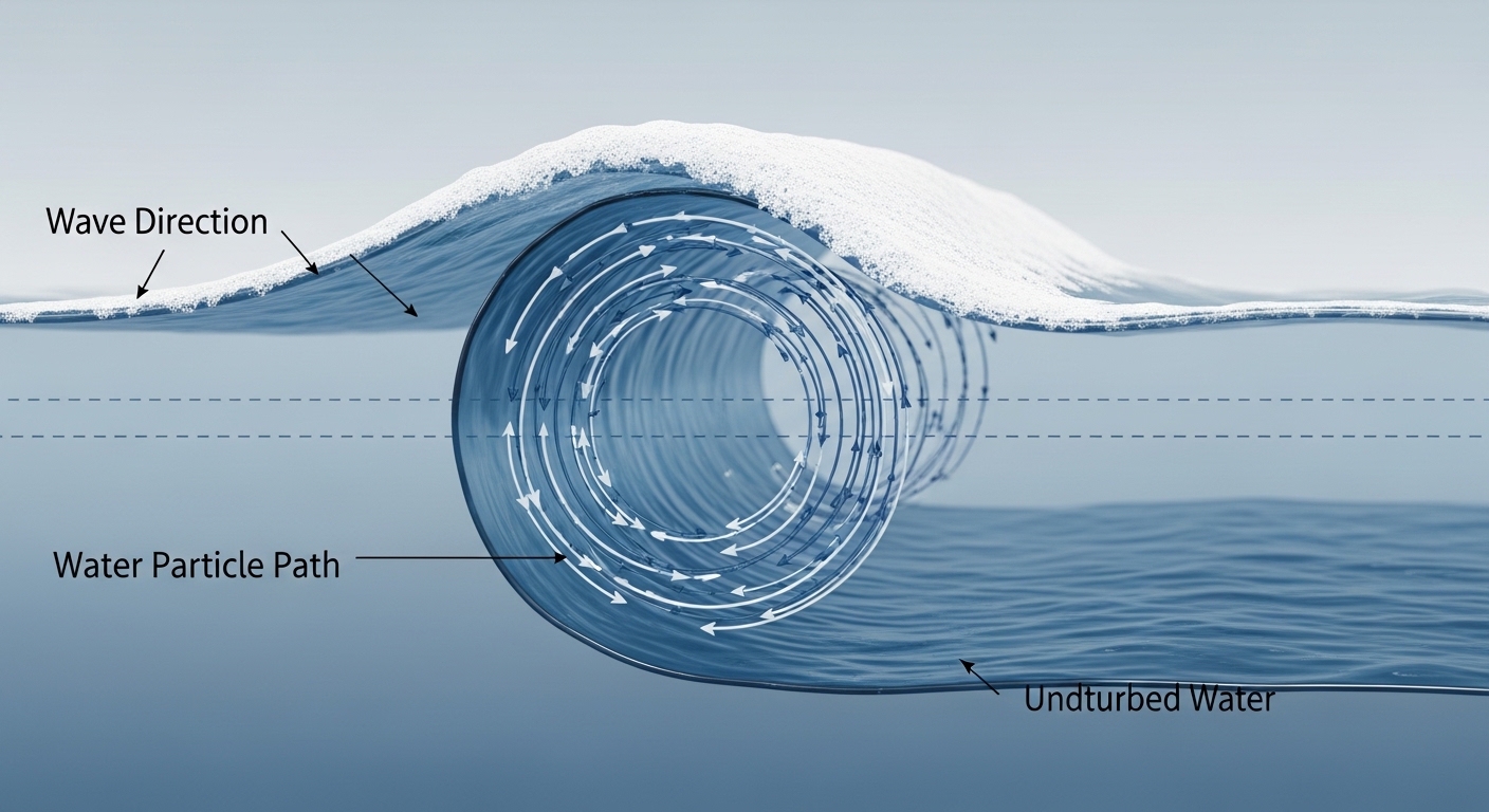 Coupe transversale d'une vague montrant le mouvement circulaire de l'eau