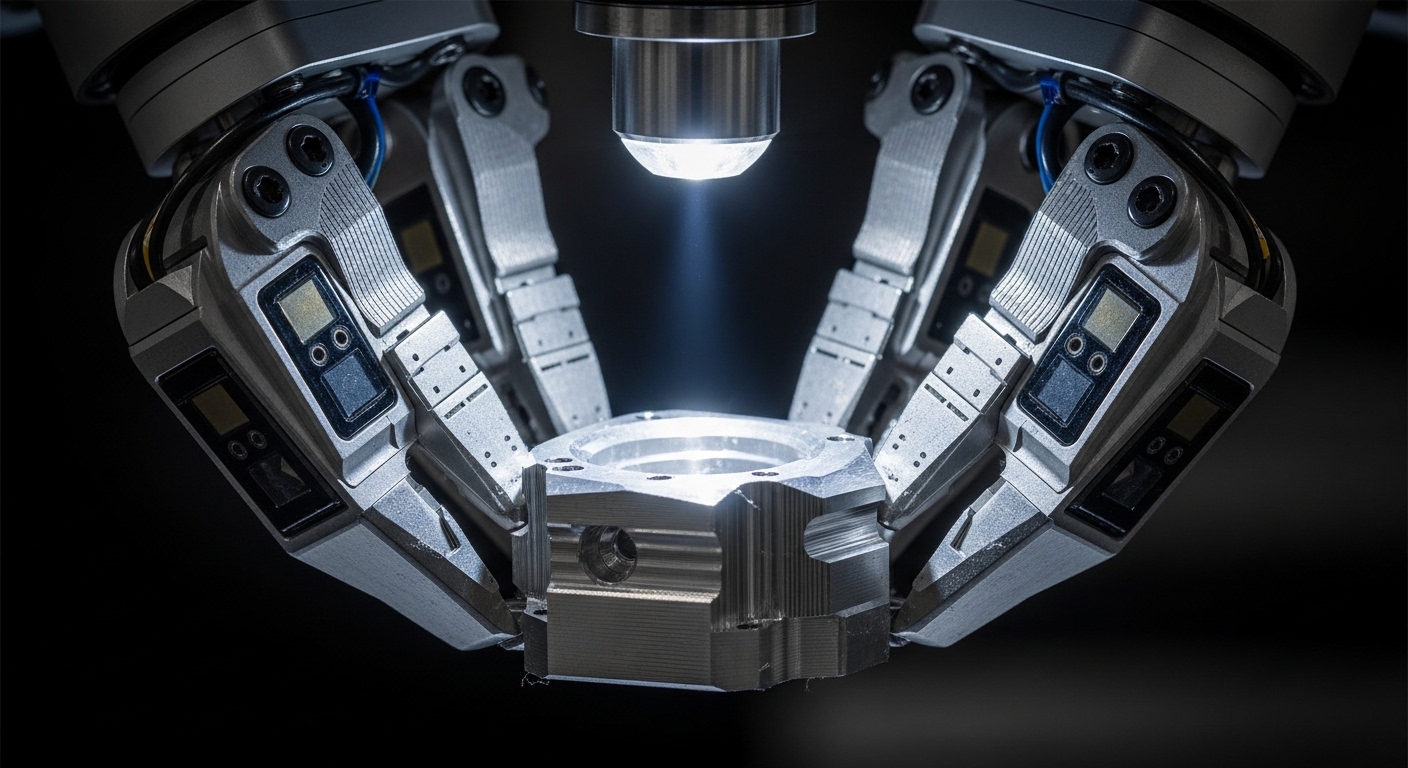 ロボットアームが精密部品を把持するクローズアップ
