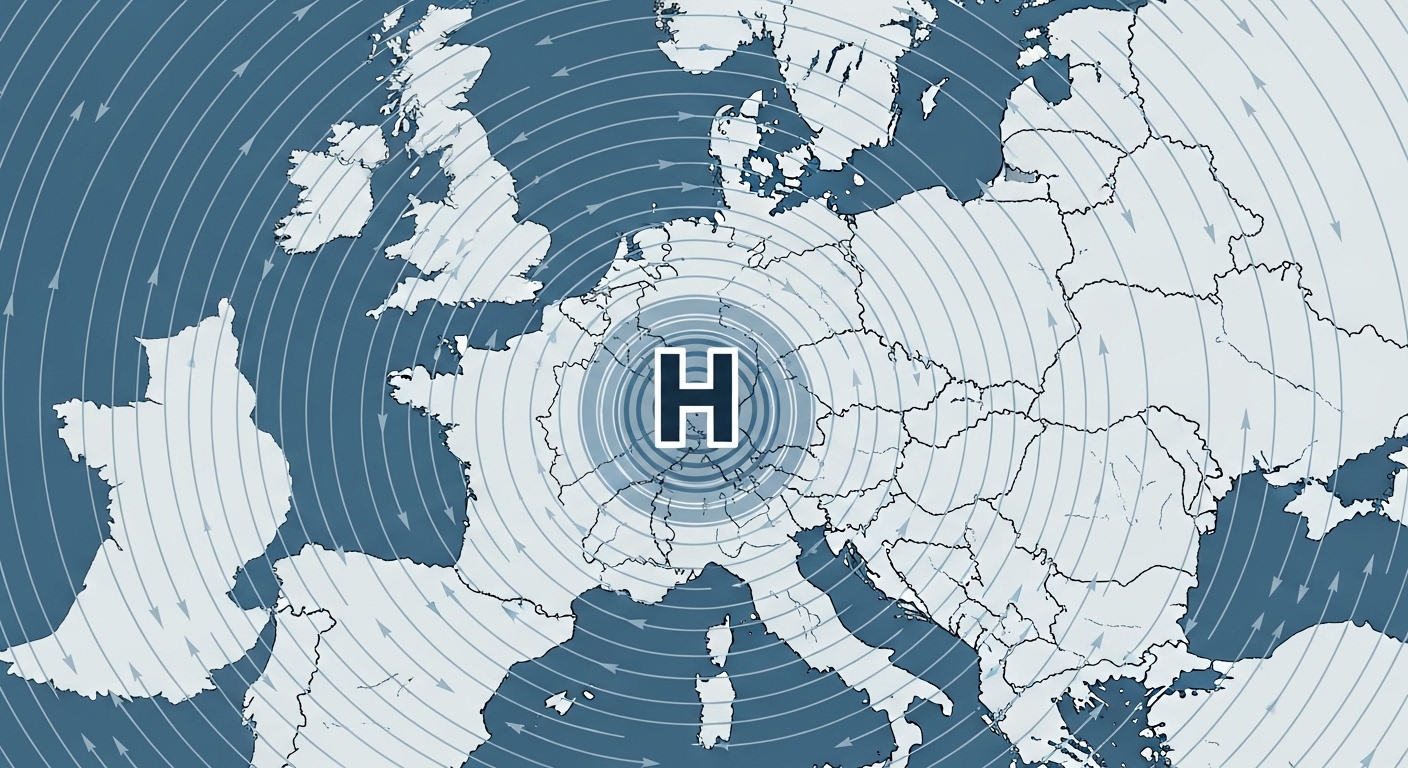 Wetterkarte mit blockierendem Hochdruckgebiet über Mitteleuropa
