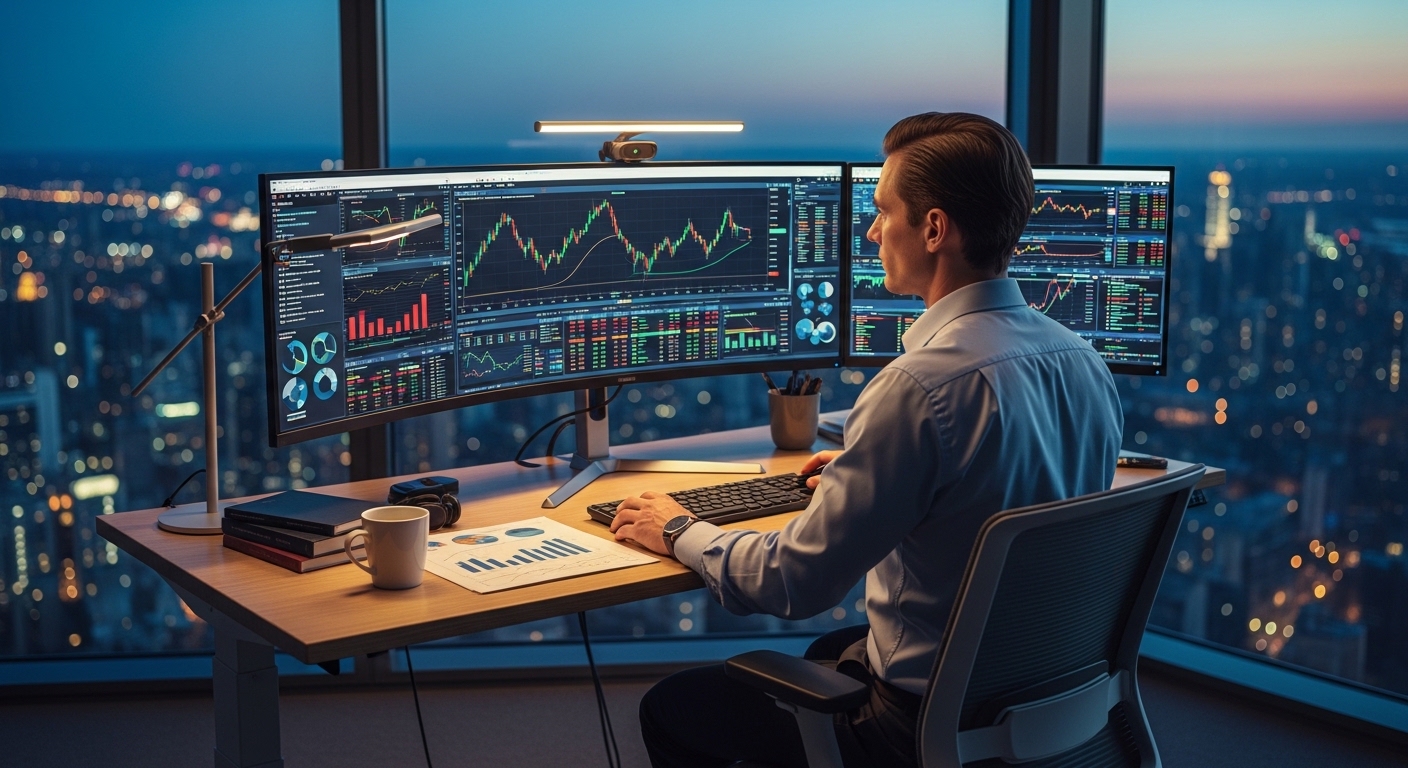 Financial analyst reviewing short selling research at desk
