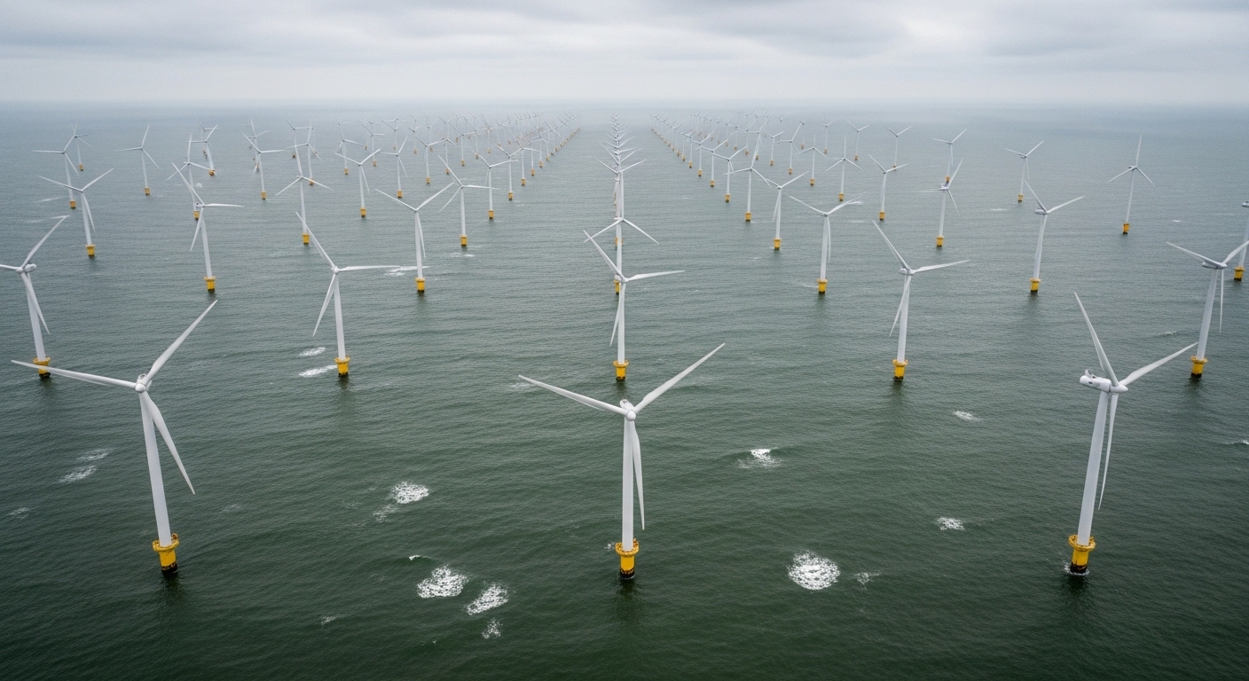 Offshore-Windpark in der Nordsee aus der Vogelperspektive