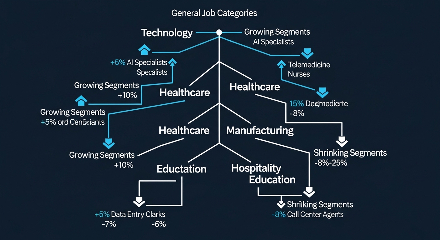 Diagrama de categorías laborales en crecimiento y declive