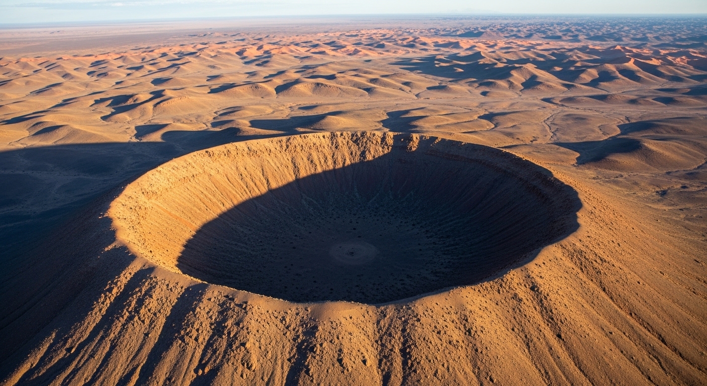 صورة جوية لفوهة اصطدام نيزكية في الصحراء