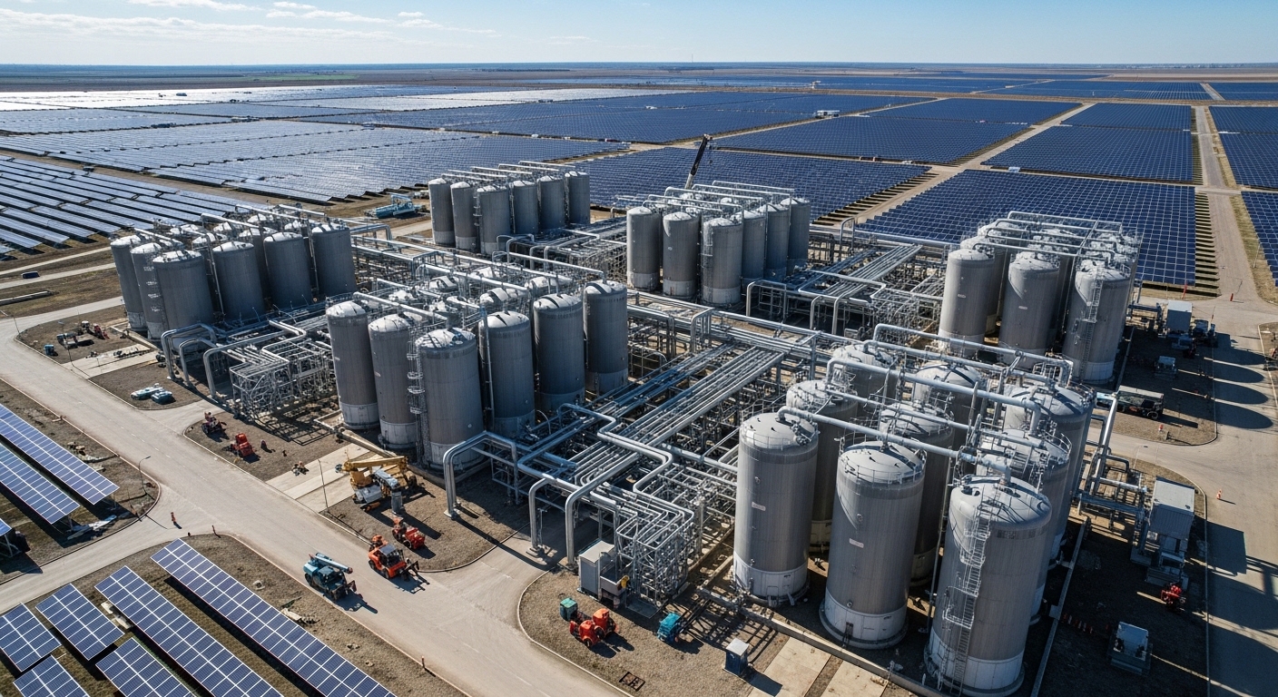 Instalação de produção de hidrogênio verde com painéis solares