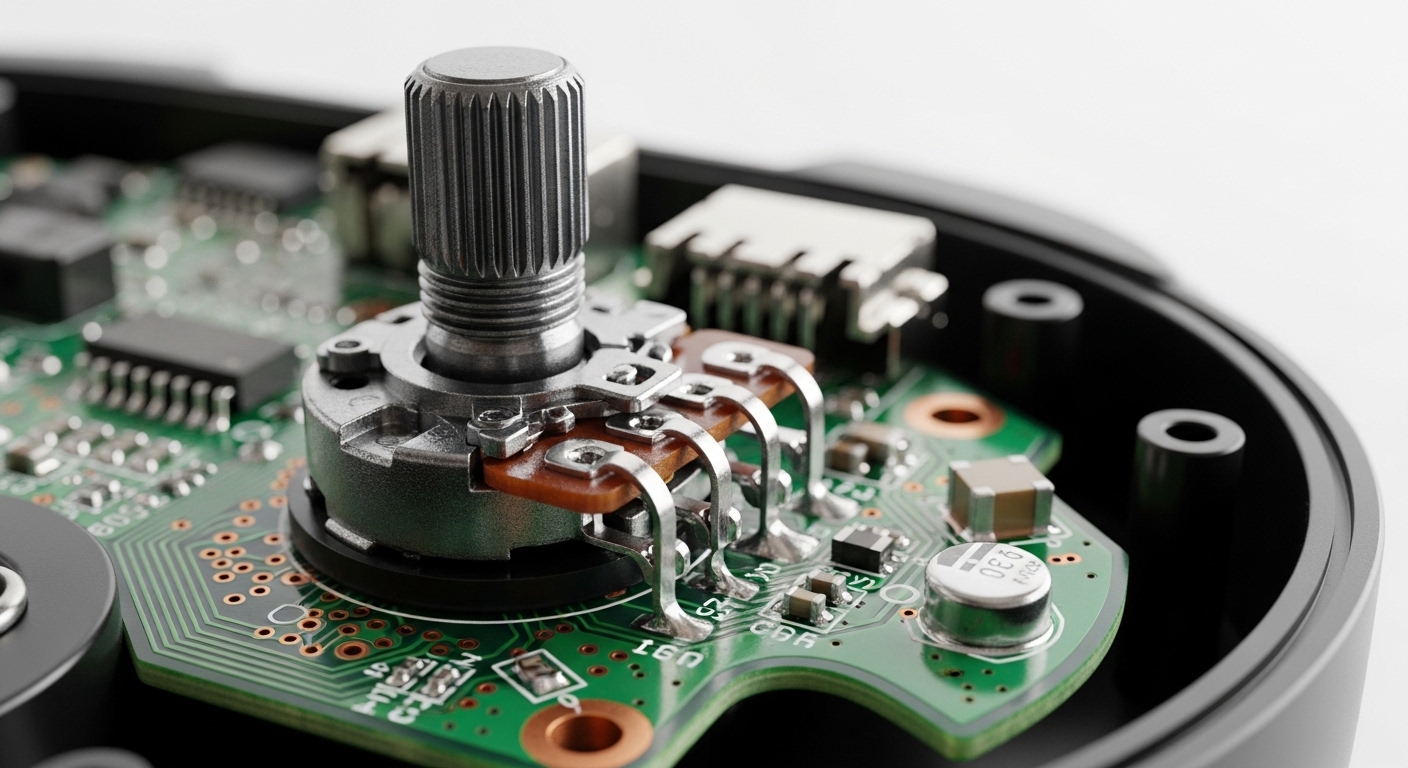 Intérieur d'une manette avec potentiomètre de stick analogique visible