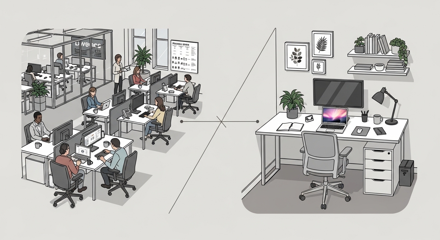 Split comparison of office versus home workspace
