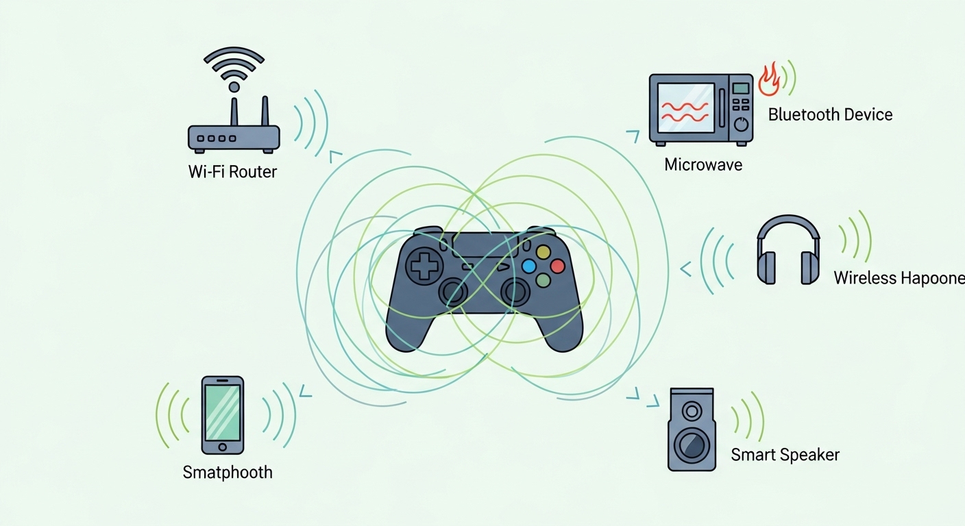 Schéma des interférences Bluetooth autour d'une manette sans fil