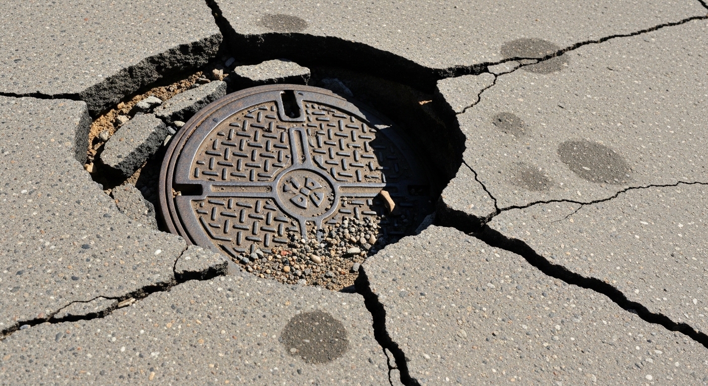 Vết nứt mặt đường do sụt lún đất đô thị