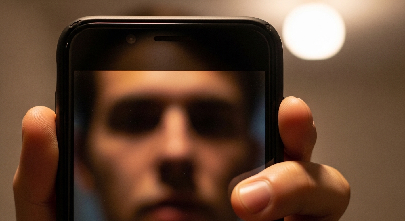 Person taking a selfie with smartphone close-up