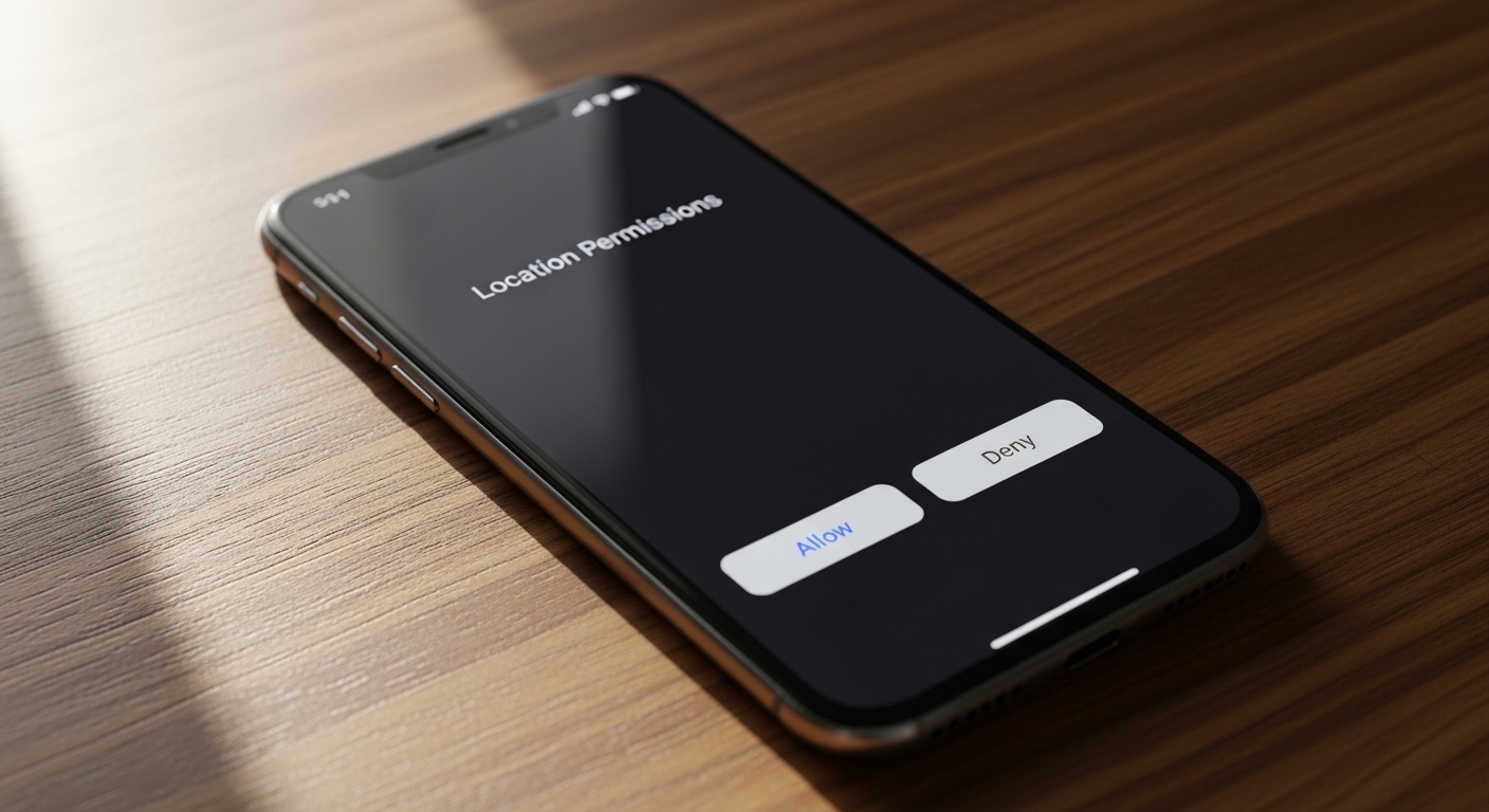 Smartphone showing location permission dialog on screen