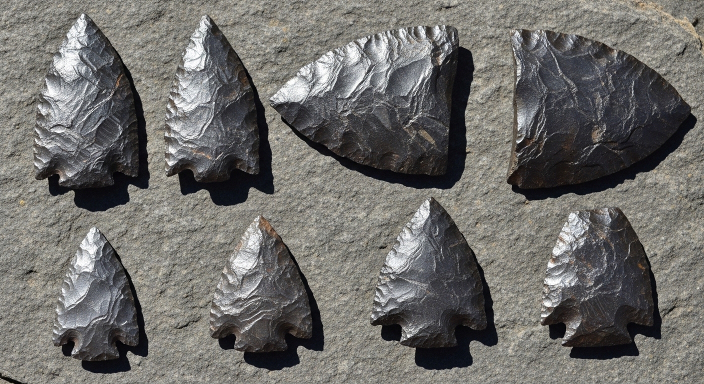 Pontas de flecha e lâminas antigas feitas de meteorito