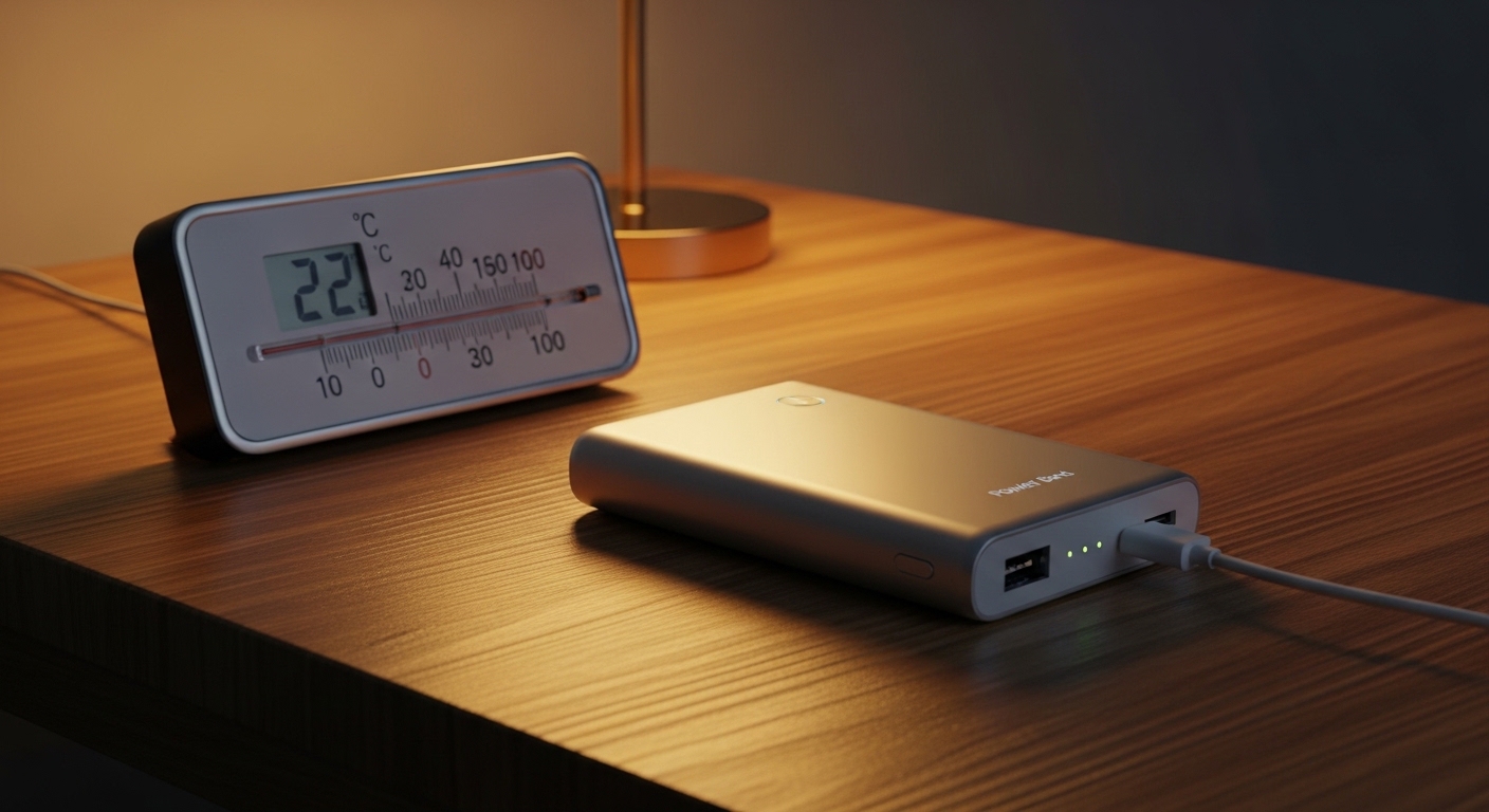 安全な環境でモバイルバッテリーを充電する様子