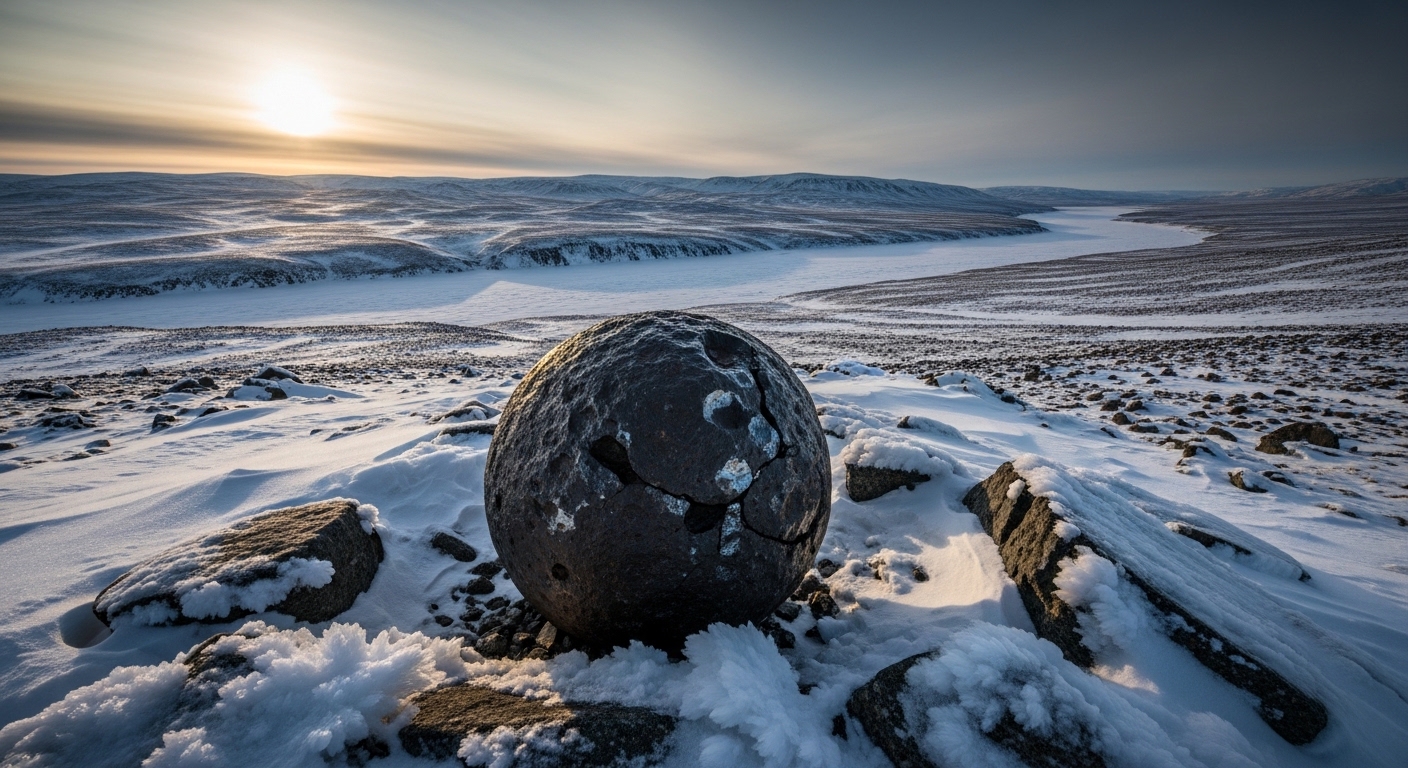 Fragmento de meteorito de ferro no Ártico nevado