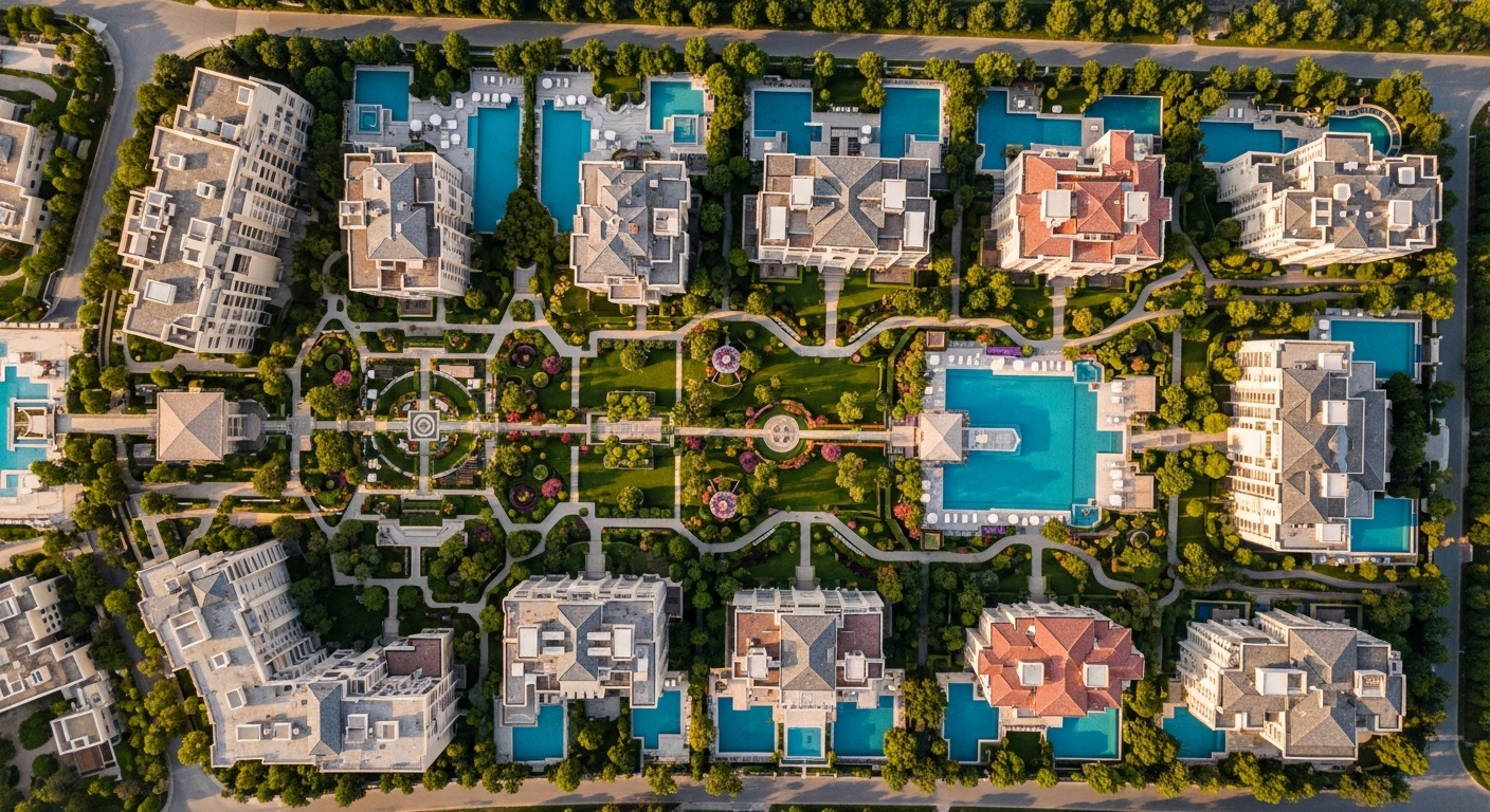 Aerial view of luxury real estate properties