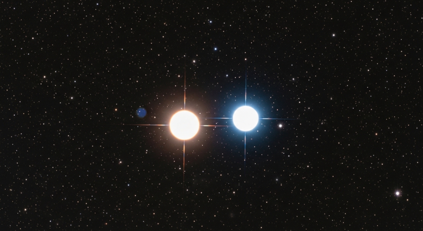 Close-up of two planets near each other in night sky
