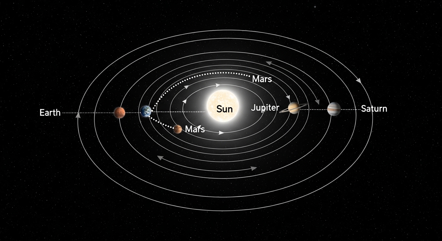 Diagram showing planetary conjunction line of sight from Earth