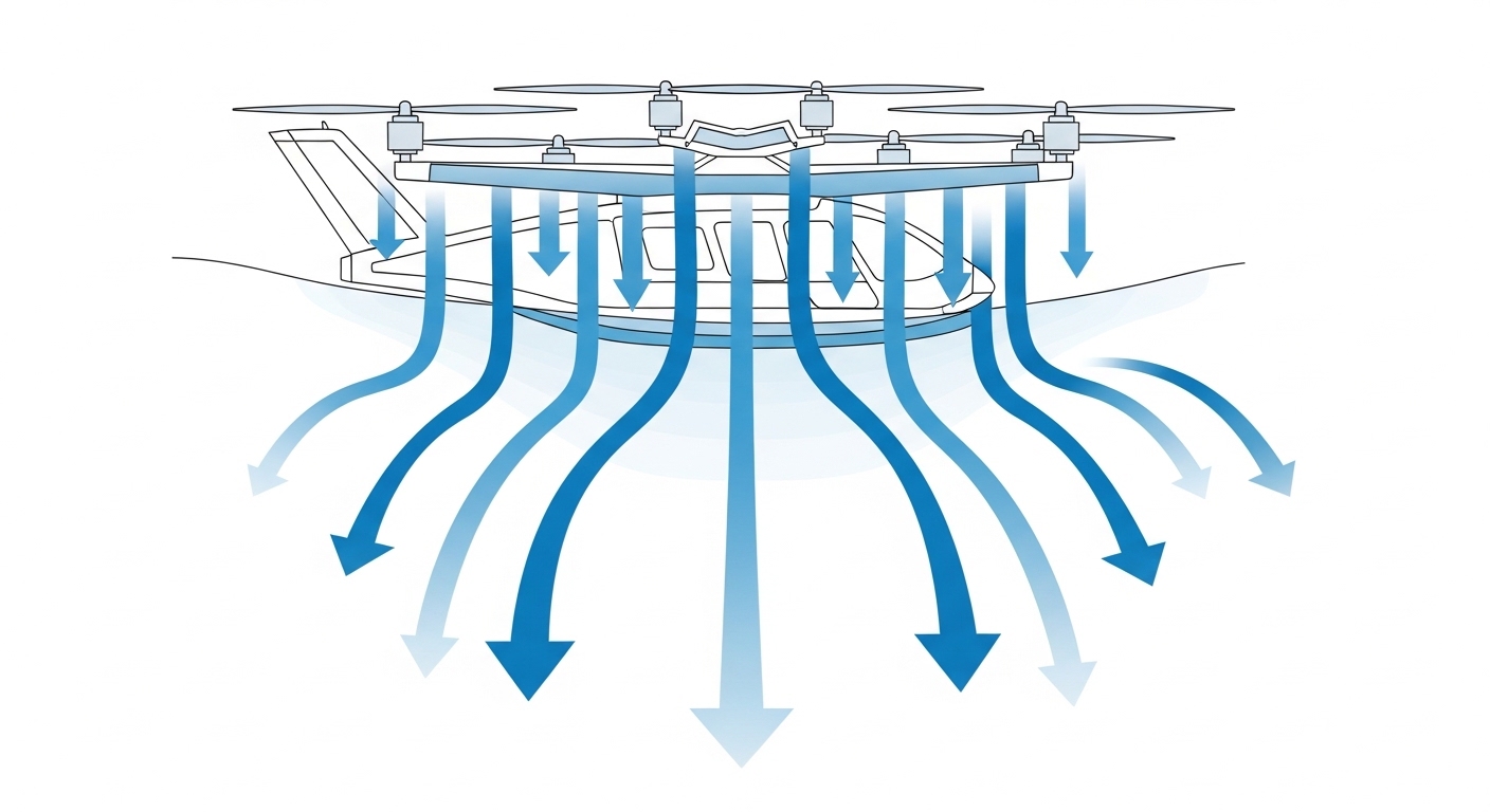Diagram showing eVTOL rotor airflow and lift generation