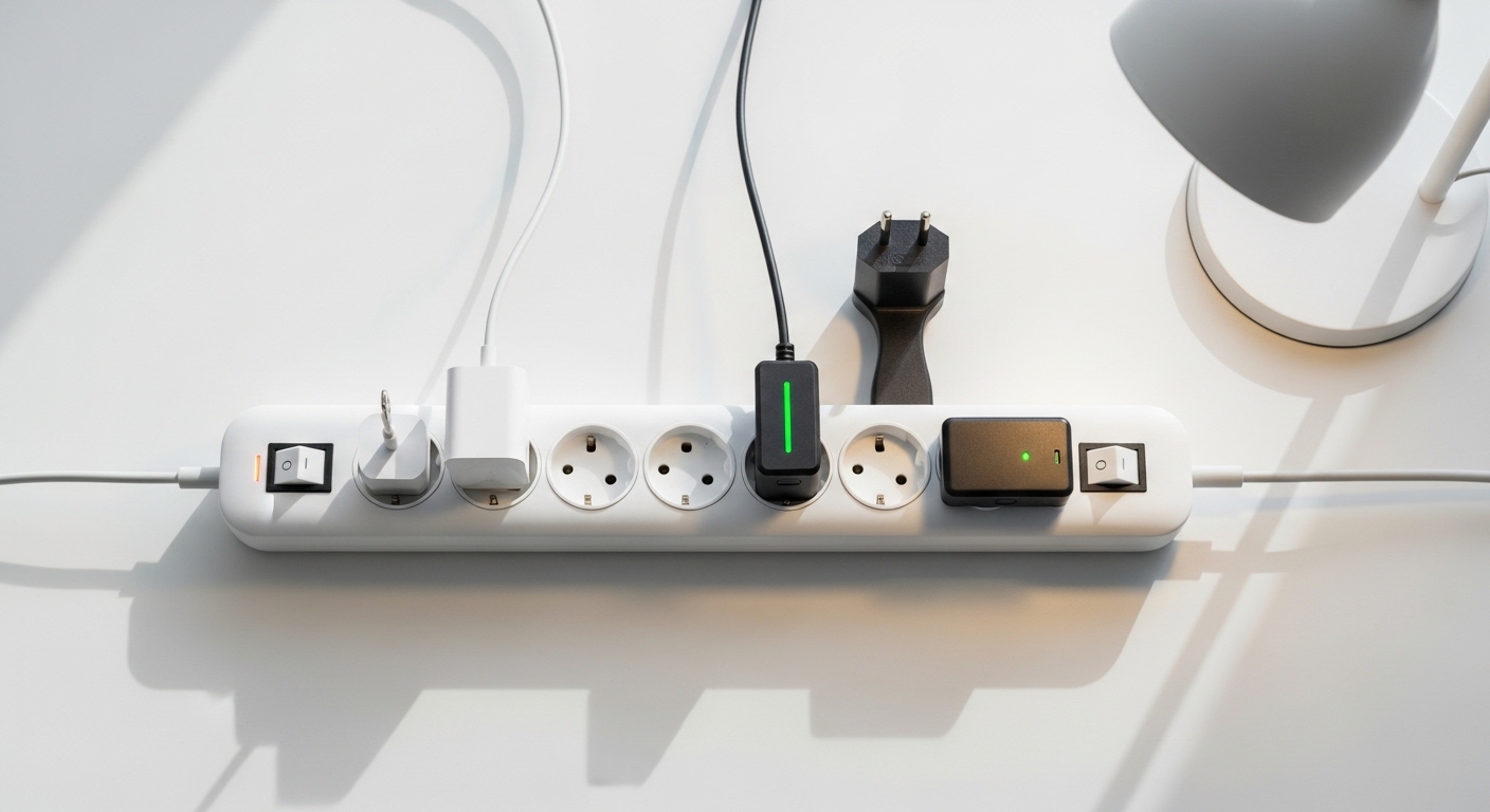 Multiprise avec interrupteurs individuels sur un bureau