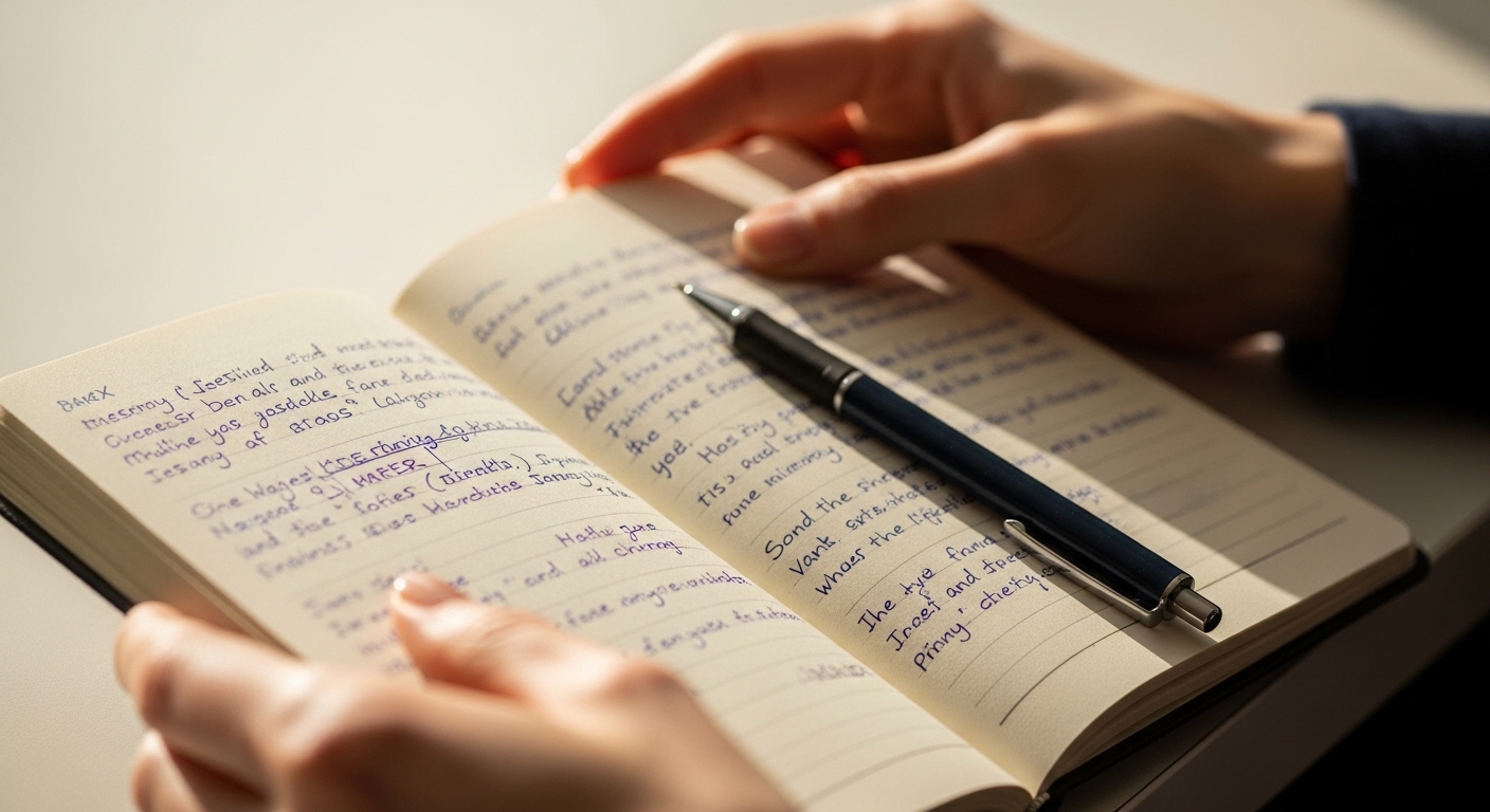 Notizbuch mit handschriftlichen Gedanken
