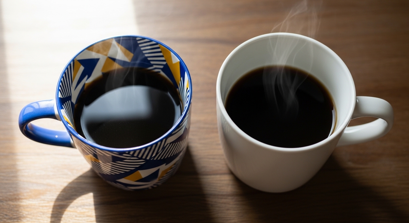 Zwei verschiedene Kaffeetassen nebeneinander von oben