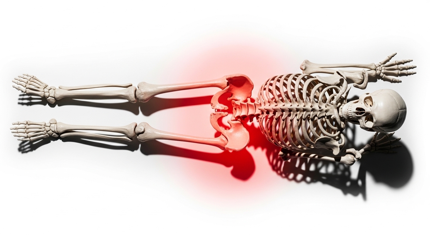 Vue aérienne d'un squelette humain avec le coccyx mis en évidence