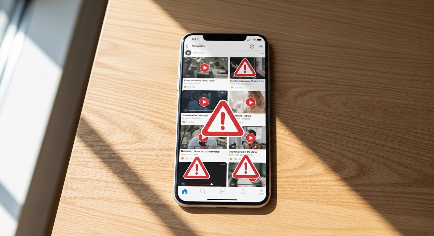 Smartphone showing flagged deepfake content on social media