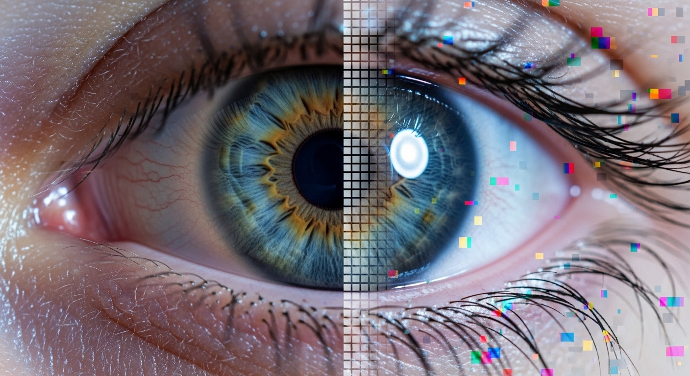 Close-up of eye showing deepfake digital artifacts