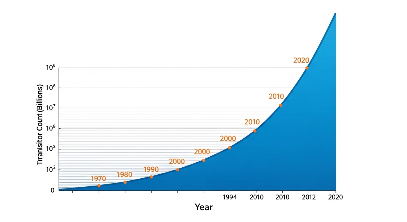 Transistor count exponential growth diagram over decades
