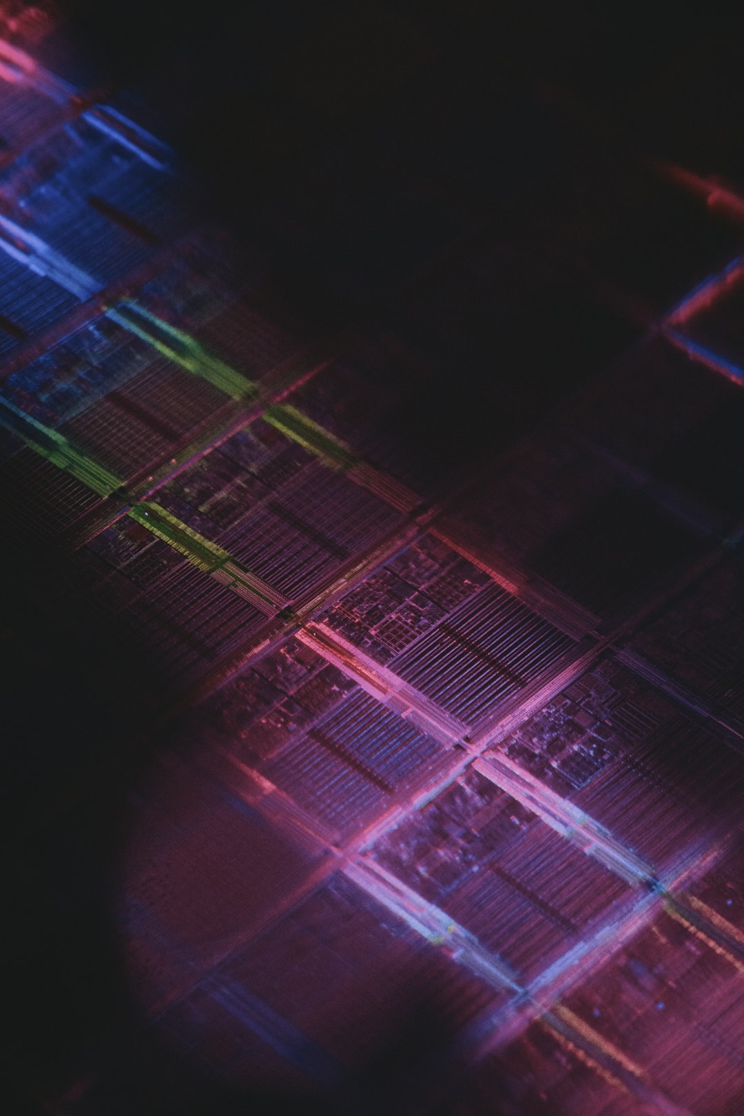 Glowing microprocessor chip dramatic side lighting