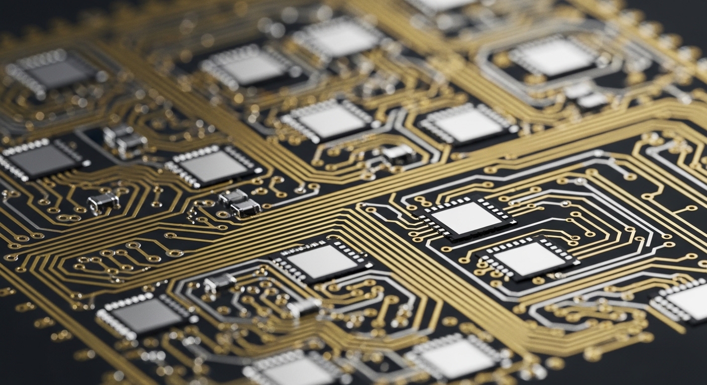 Silicon microchip transistor circuits extreme close-up